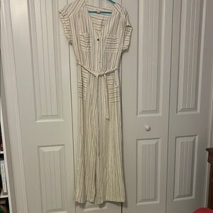 Monteau Cream Tan Buttoned Tie Front Jumpsuit